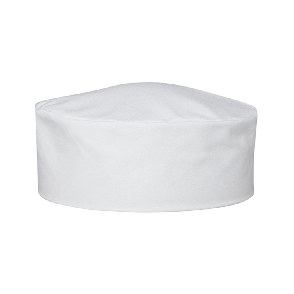 A white forage beanie chef hat.