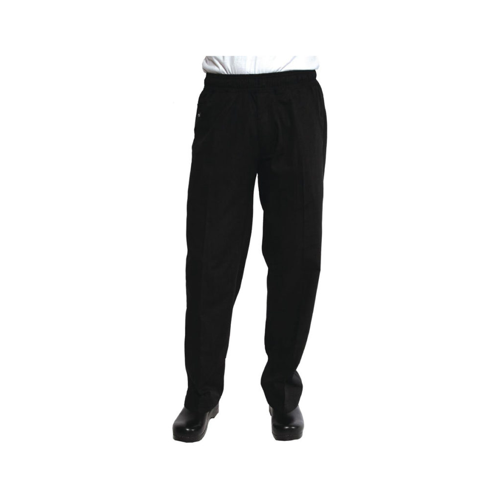 A pair of black chef baggies.