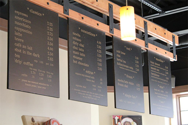 A short restaurant menu.