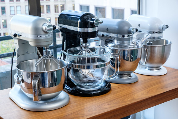 A group of KitchenAid mixers.