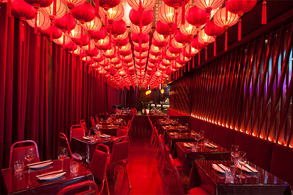 A red Asian themed restaurant.