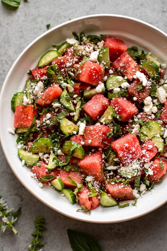 Watermelon and feta cheese salad recipe.