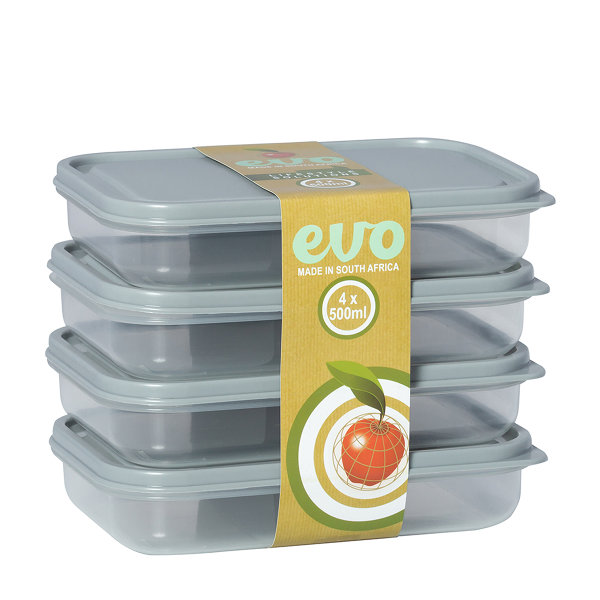 PLASTIC SNACK BOX 500ML 4PC GREY LID By Evo