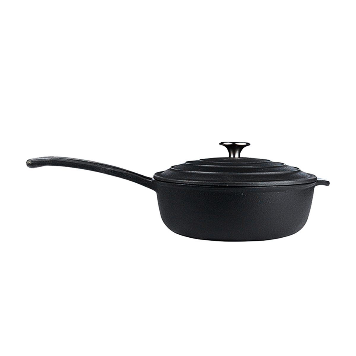 CAST IRON CHEF SAUCEPAN WITH LID 240MM BLACK