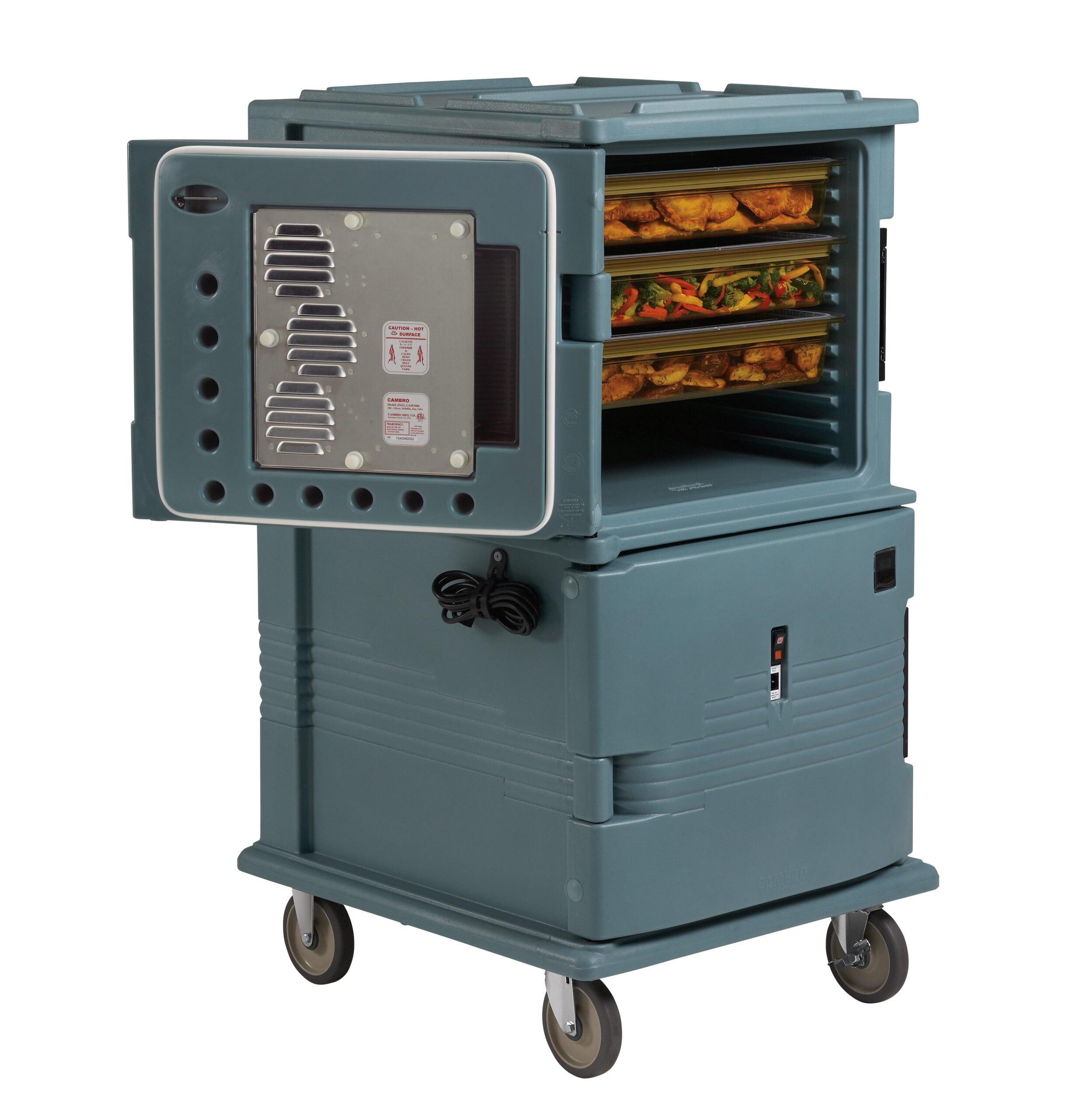UPC ELECTRIC HEATED FRONT LOADER 1600 SERIES SLATE BLUE – TWO CABINET WITH WHEELS – 220V   By Cambro