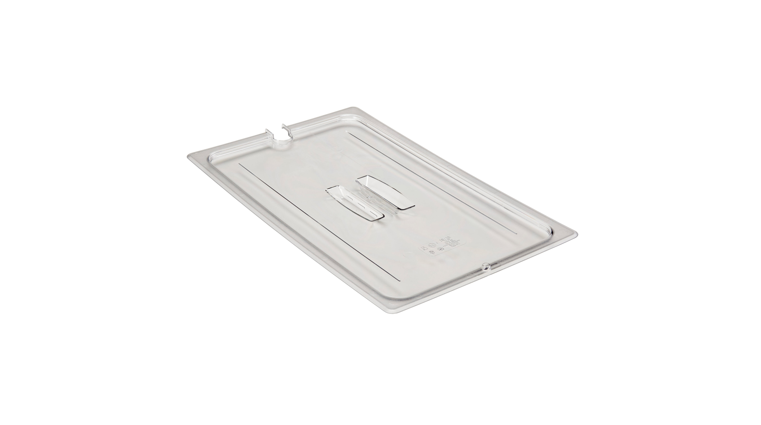 POLYCARBONATE CLEAR LID WITH HANDLE – NOTCHED – FOR 1/1 PANS   By Cambro