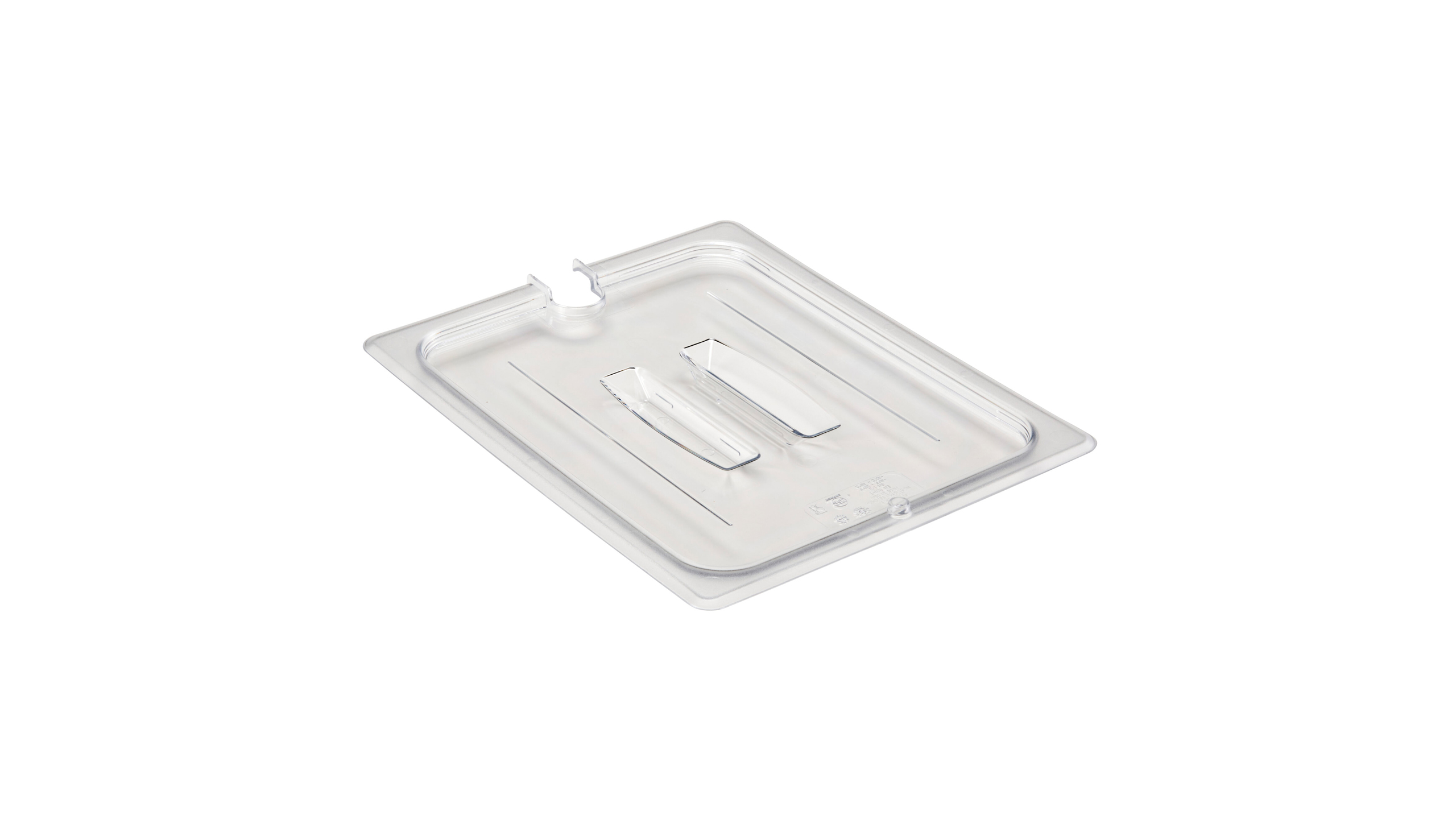 POLYCARBONATE CLEAR LID WITH HANDLE – NOTCHED – FOR 1/2 PANS   By Cambro